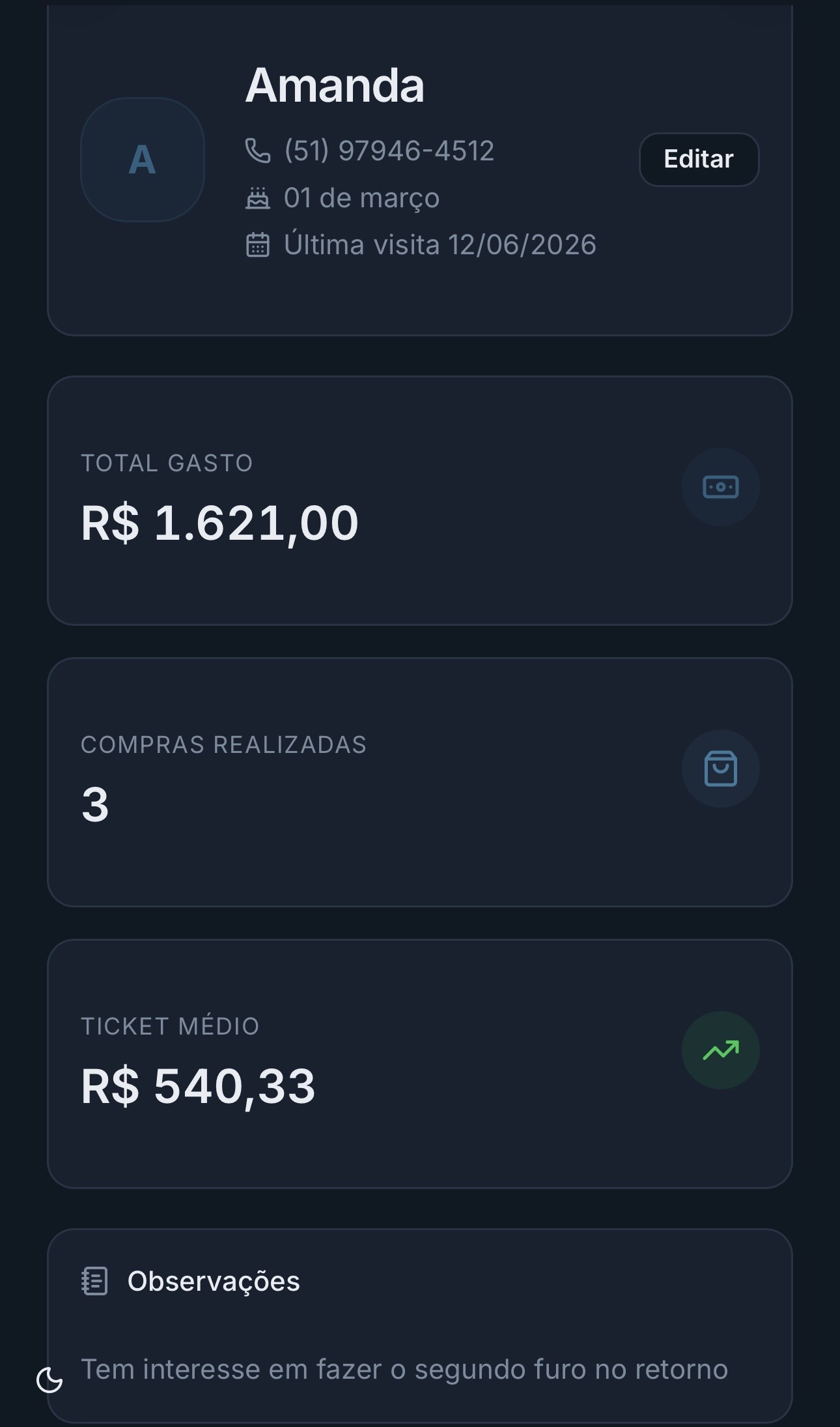 Lista de clientes no Flusso